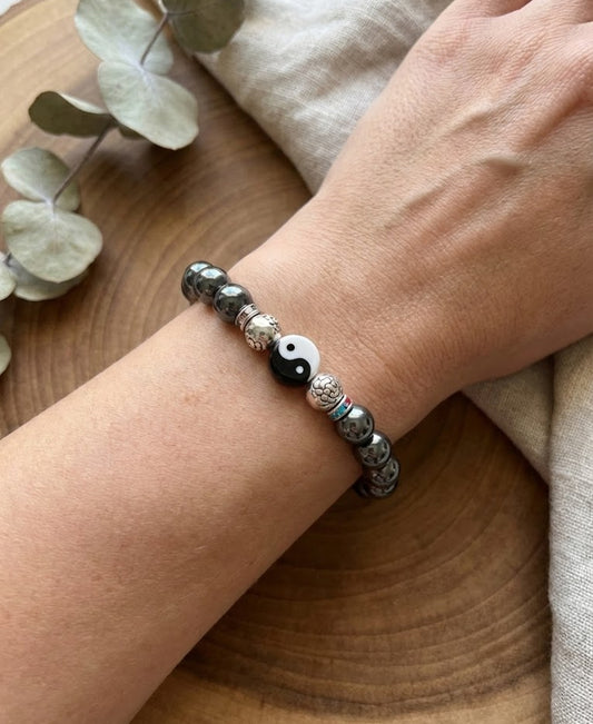 Black Hematite Yin Yang Bracelet image 1