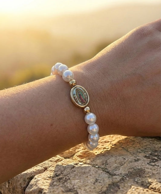 White Pearl Our Lady of Guadalupe Bracelet image 1