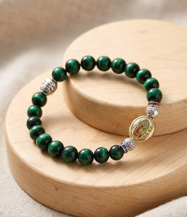 Green Tigers Eye Our Lady of Guadalupe Bracelet image 1