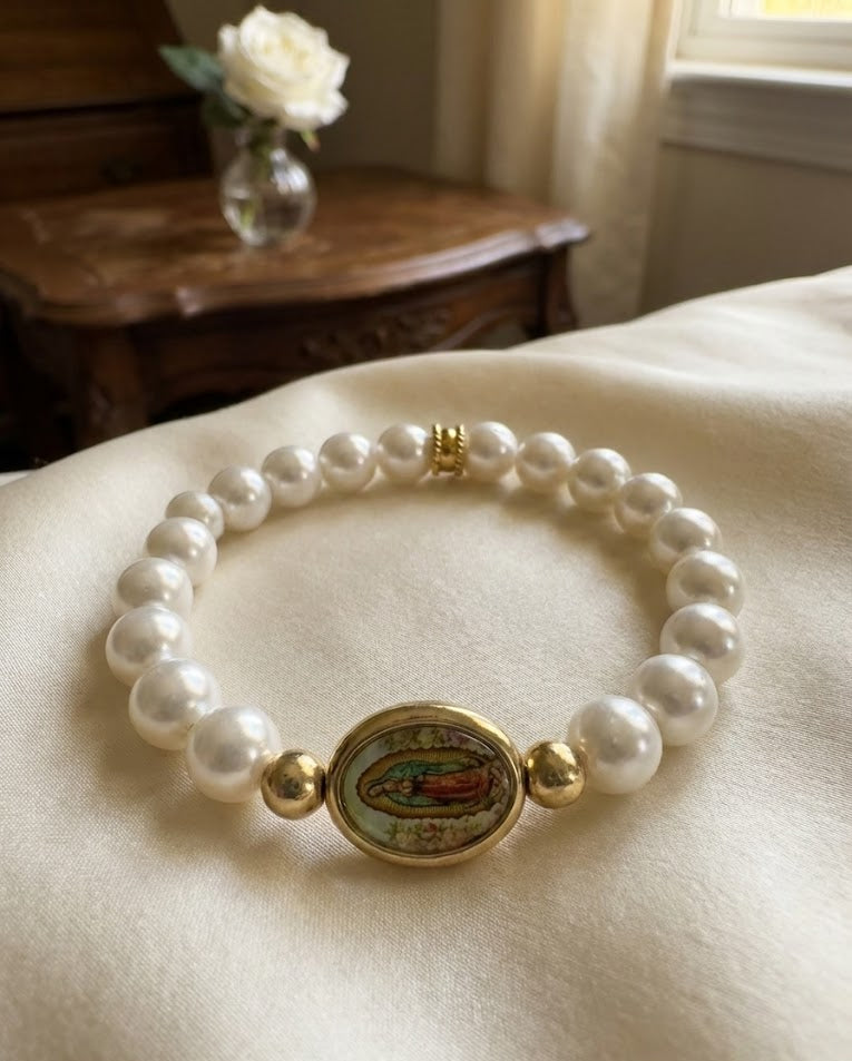 White Pearl Our Lady of Guadalupe Bracelet image 0