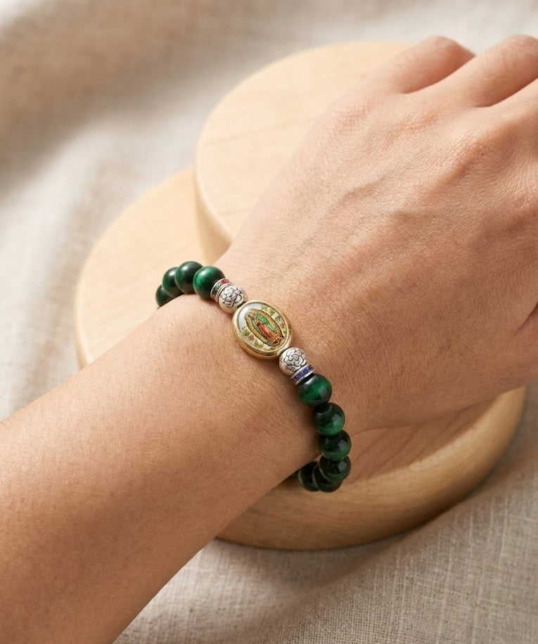 Green Tigers Eye Our Lady of Guadalupe Bracelet image 2